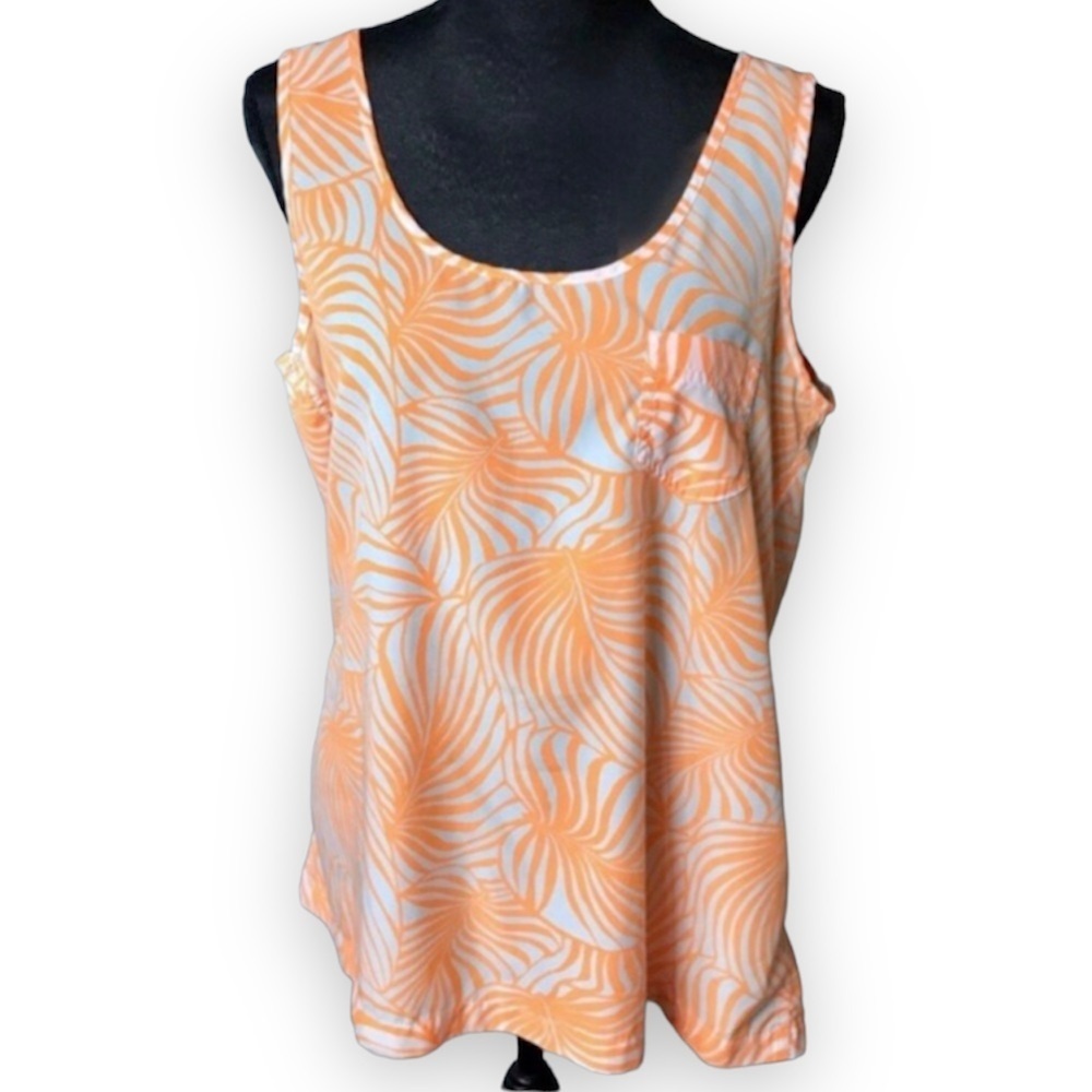 GAP White and bright neon Orange tropical print front pocket tank top